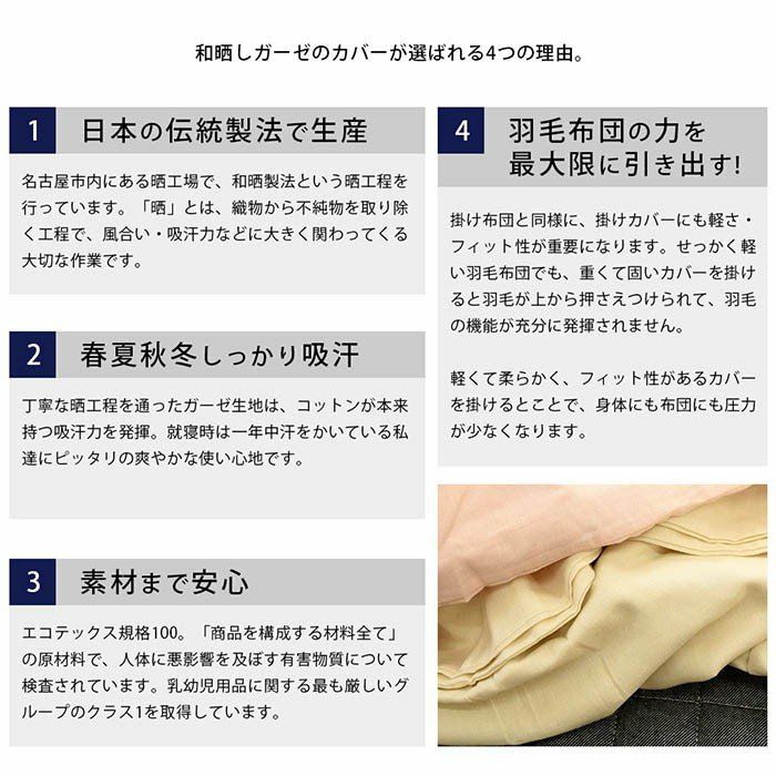 【人気商品】日本製 掛け布団カバー 綿100％ 和晒し ガーゼ シングルロングサ