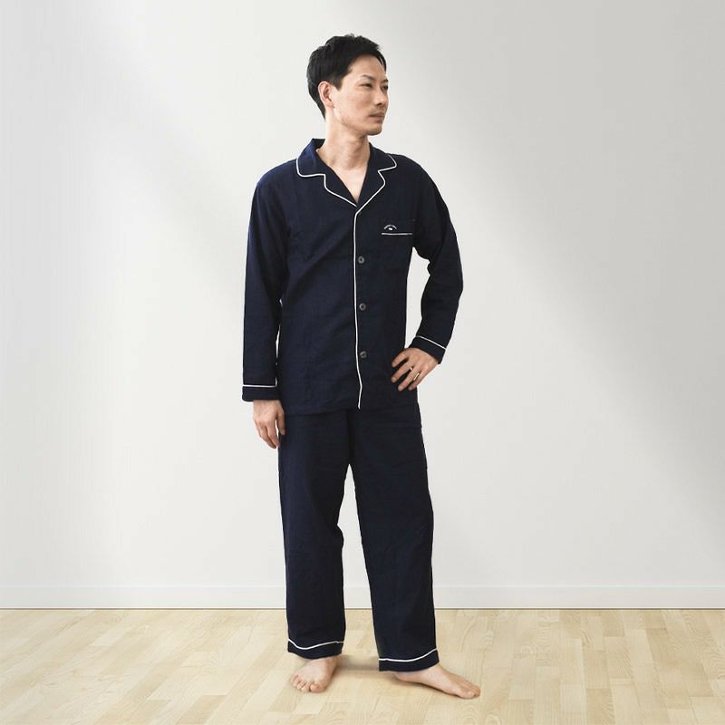 快眠ラボ シルク入り 2重ガーゼ パジャマ メンズ M/L/LL | ね
