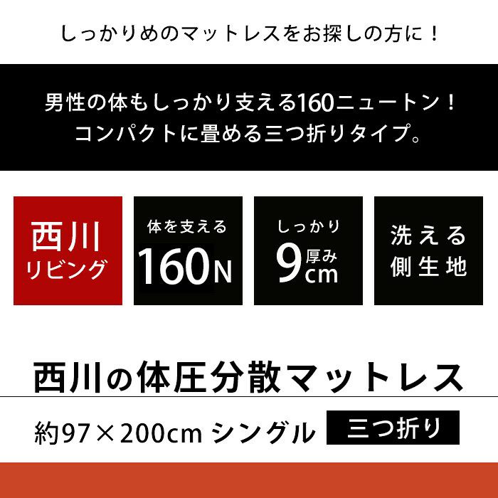 完売】西川の体圧分散マットレス RAKURA シングル 97×200cm 厚さ9cm | ねごこち本舗 本店