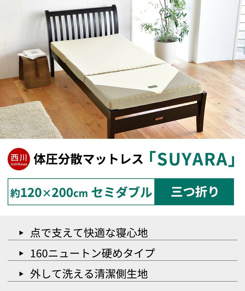 西川 SUYARA 三つ折りマットレス セミダブル 120×200cm 厚み9cm【大型
