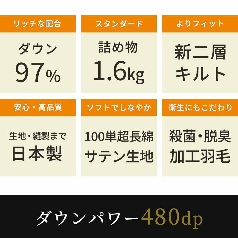 羽毛布団 ダブル 190×210cm グース ダウン 97％ 1.6kg ファイン