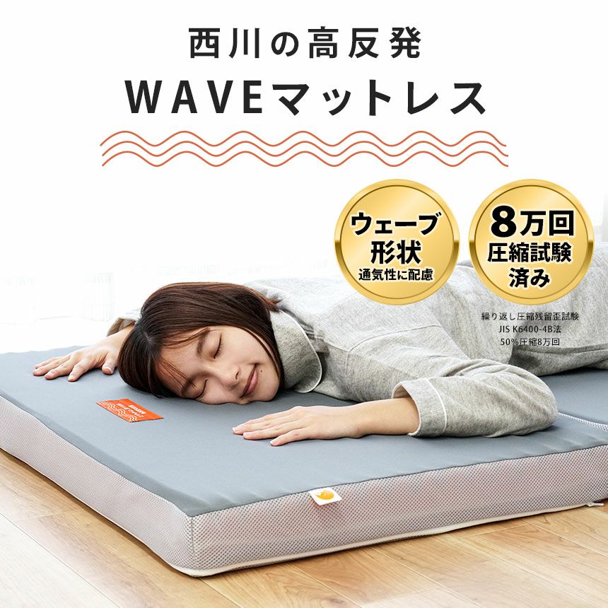 西川 三つ折りタイプ 高反発 WAVE マットレス シングル | ねごこち本舗 
