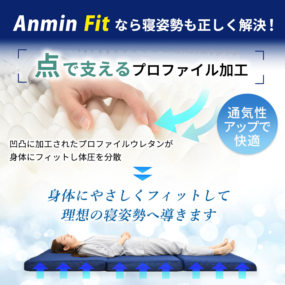 【当社限定】国産高反発マットレス三つ折りシングル日本製3つ折りバランス敷布団硬めプロファイルメッシュ通気性車中泊敷き布団腰痛ウレタン洗える8cm寝返りネイビー