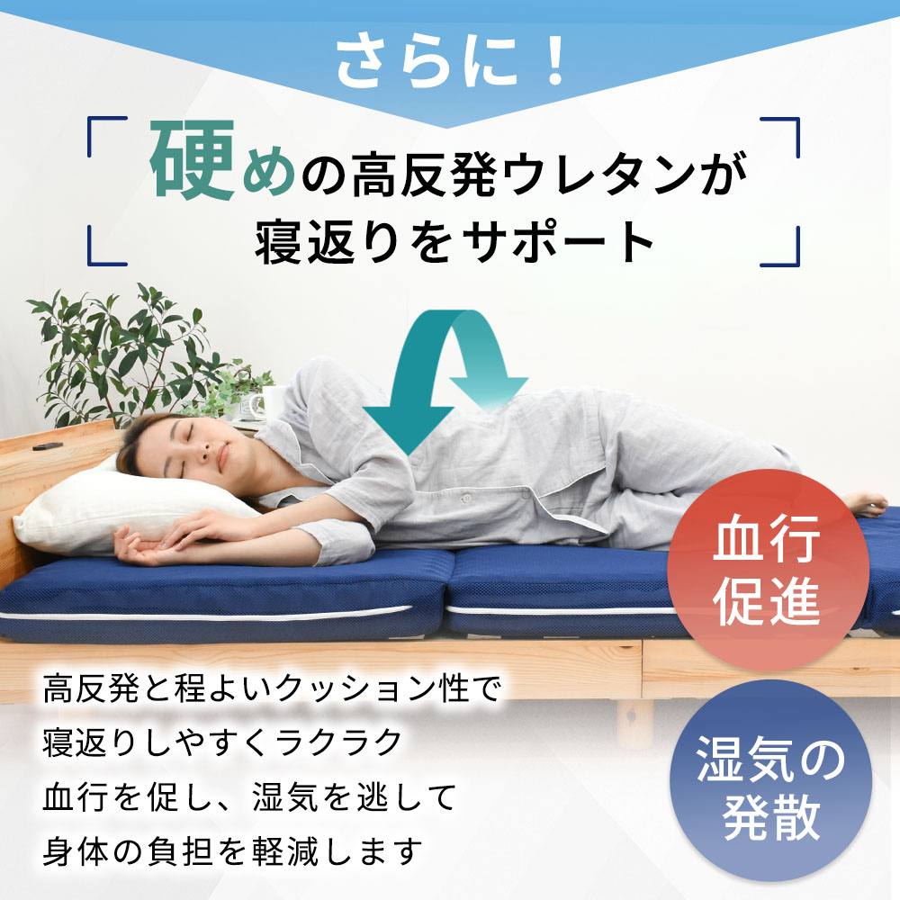 【当社限定】国産高反発マットレス三つ折りシングル日本製3つ折りバランス敷布団硬めプロファイルメッシュ通気性車中泊敷き布団腰痛ウレタン洗える8cm寝返りネイビー