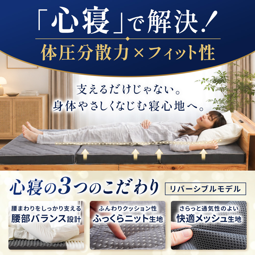 ハードマットレスシングル三つ折り高反発日本製自社製造【当社限定】国産3つ折り敷布団硬めプロファイルニットメッシュ通気性車中泊敷き布団腰痛ウレタン洗える8cm寝返りグレー【同梱不可】