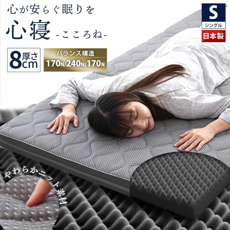 ハードマットレスシングル三つ折り高反発日本製自社製造【当社限定】国産3つ折り敷布団硬めプロファイルニットメッシュ通気性車中泊敷き布団腰痛ウレタン洗える8cm寝返りグレー【同梱不可】