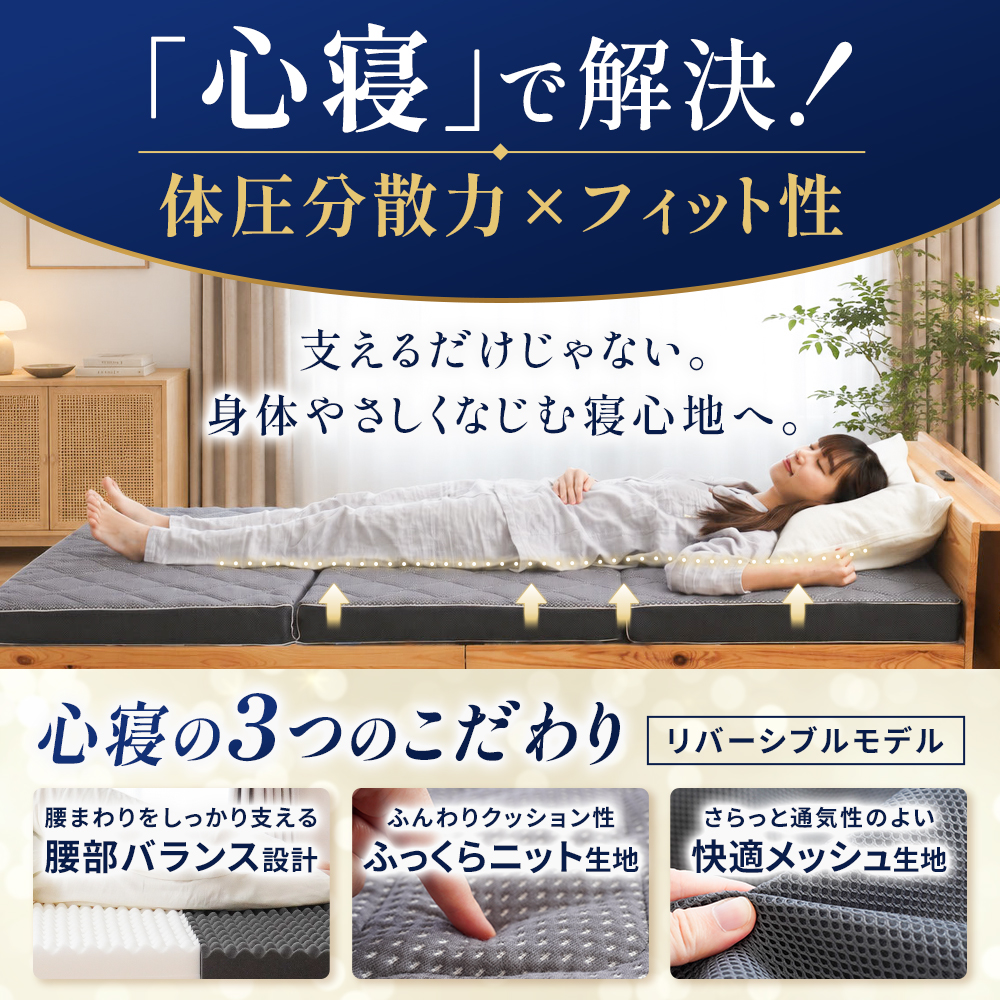 ハードマットレスシングル三つ折り高反発日本製自社製造【当社限定】国産3つ折り敷布団硬めプロファイルニットメッシュ通気性車中泊敷き布団腰痛ウレタン洗える8cm寝返りグレー【同梱不可】